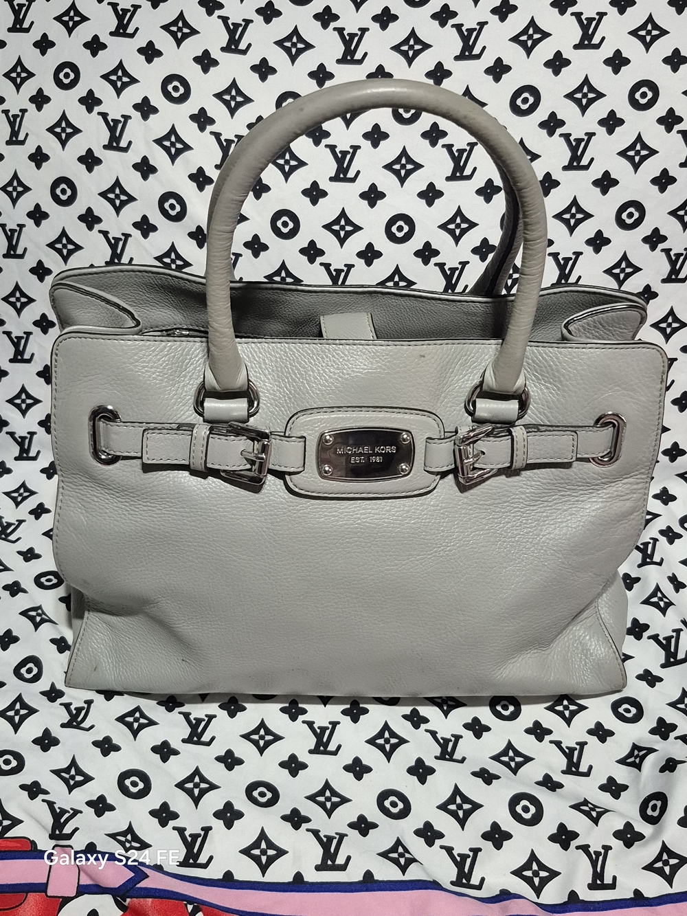 Vintage Michael Kors Pebbled Leather Satchel in Light Gray